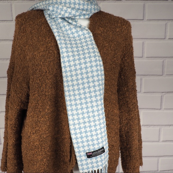 Accessories - Cashmere scarf sky blue and white houndstooth